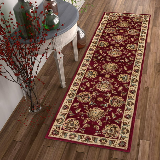 Sultan Sarouk Red Persian Floral Oriental Formal Traditional 3x12 2'7 x 12' Runner Rug Stain/Fade Resistant Contemporary Floral Thick Soft Plush Hallway Entryway Living Dining Room Area Rug 